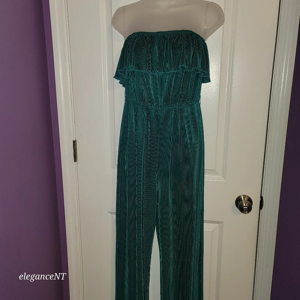 Fashion Nova Off Shoulder Teal Jumpsuit Sz: M - Picture 6 of 8